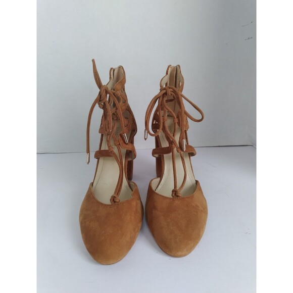 MFisher‎ Lace Up Heels Suede Block Heel Dress Shoes Brown Strappy Size 8 - Picture 5 of 6